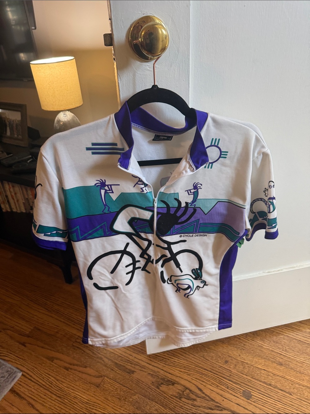 Vintage White and Purple Graphic Cycling Jersey